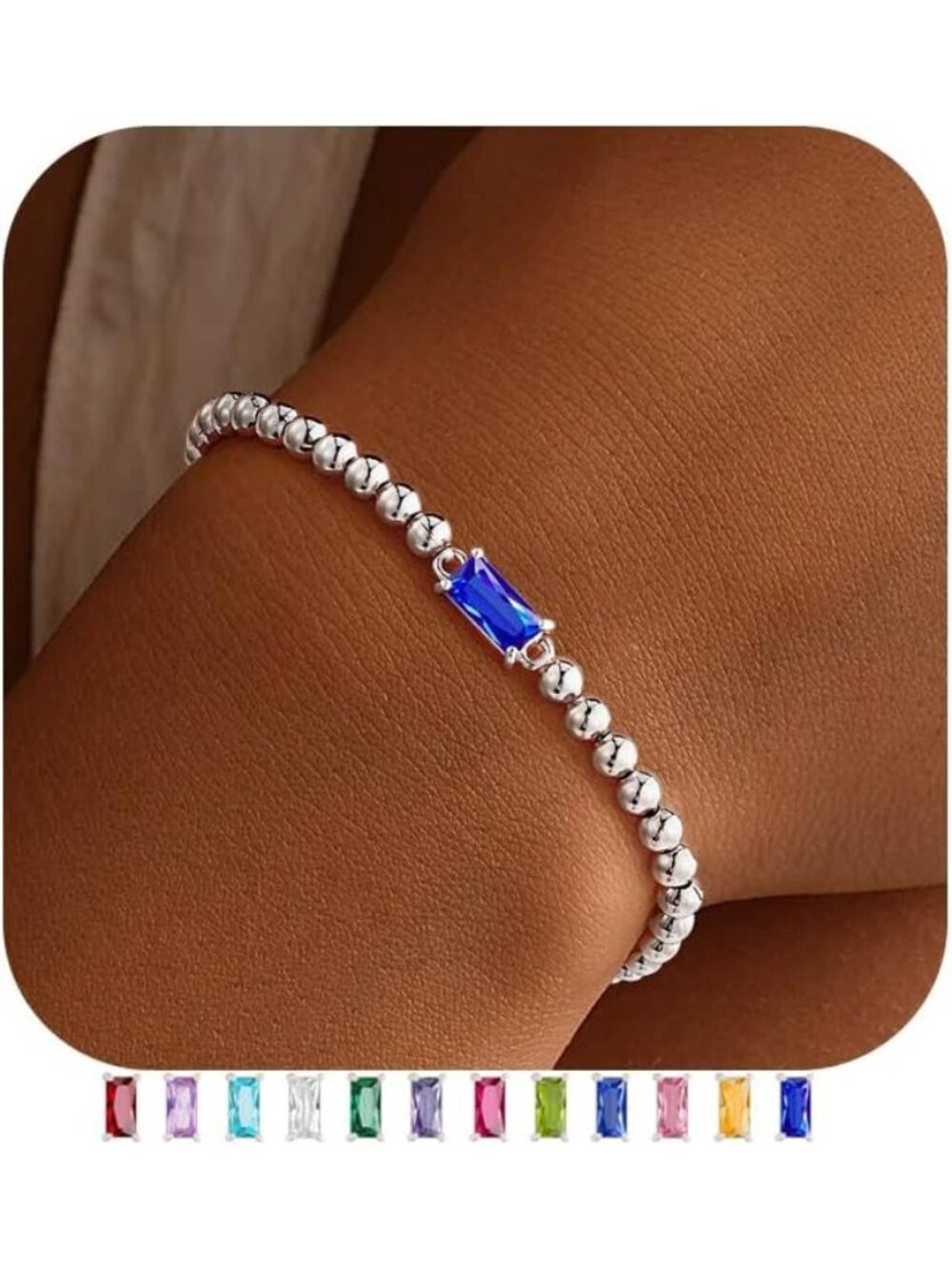 Women's Dark Blue Silver Plated Birthstone Beaded Bracelet Dainty Jewelry Gift